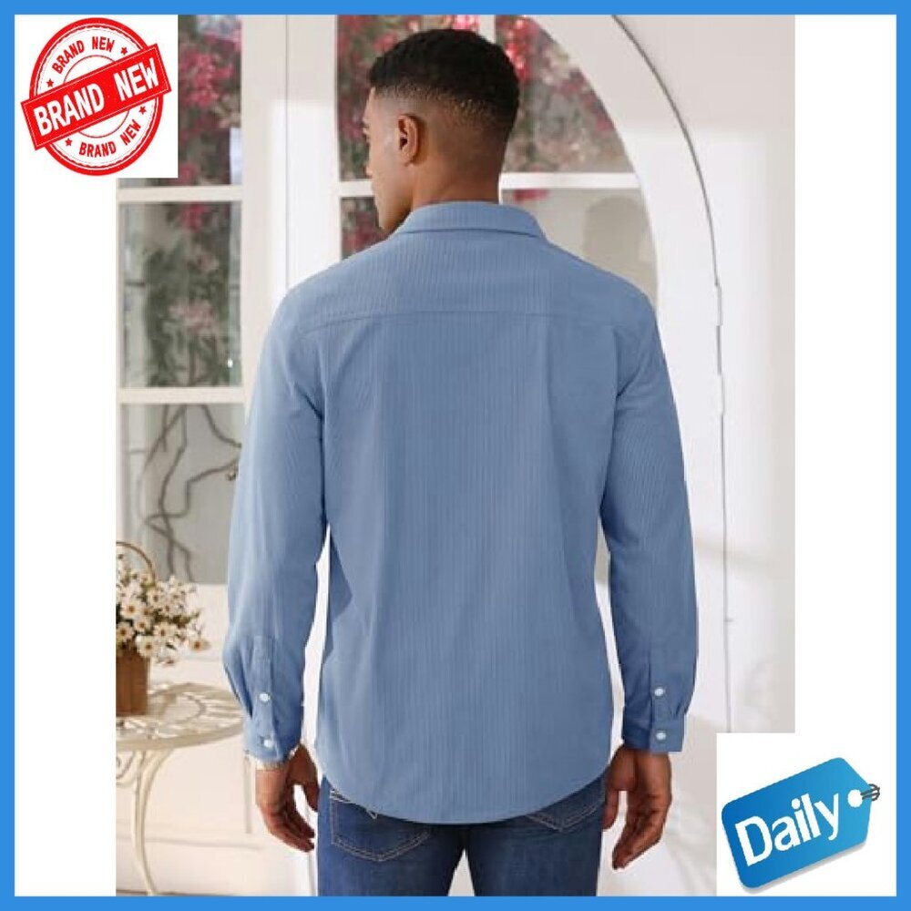 Men's Corduroy Shacket Button Down Long Sleeve Lightweight Overshirt - Picture 5 of 8